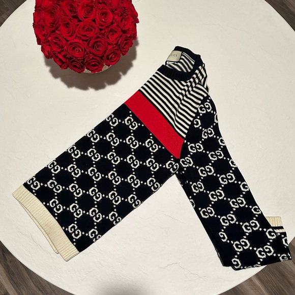 GUCCI Men's GG Logo Striped Knit Sweater
